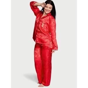 Victoria's Secret Satin Pajamas Set Red Dragon Gold V Logo XXL